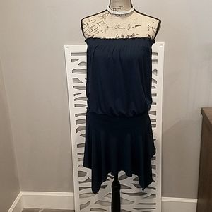 Navy blue strapless mini dress